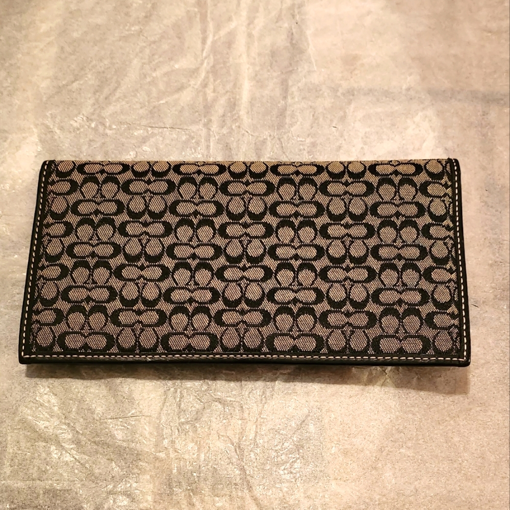 VINTAGE Coach Signature Small C Monogram Black Jacquard & Leather 6.75" X 3.75"